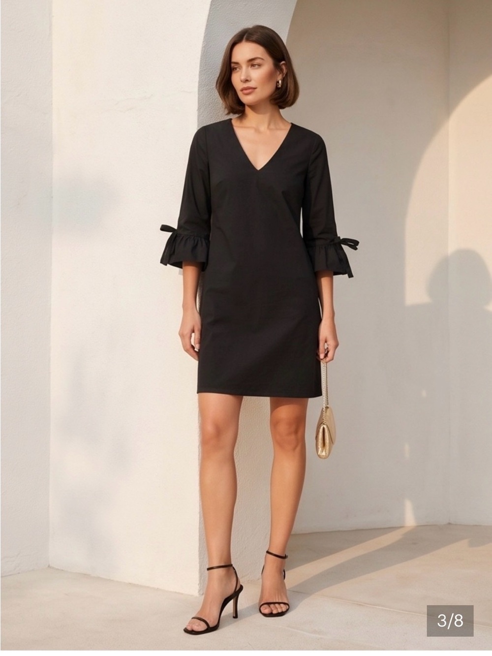 J.Crew Black Dress with Tie Sleeve Detail Size 8